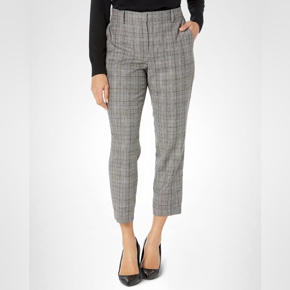 Theory Wool Treeca 2 Ankle Pant Maple Flannel Menswear Plaid 6 Career Trousers